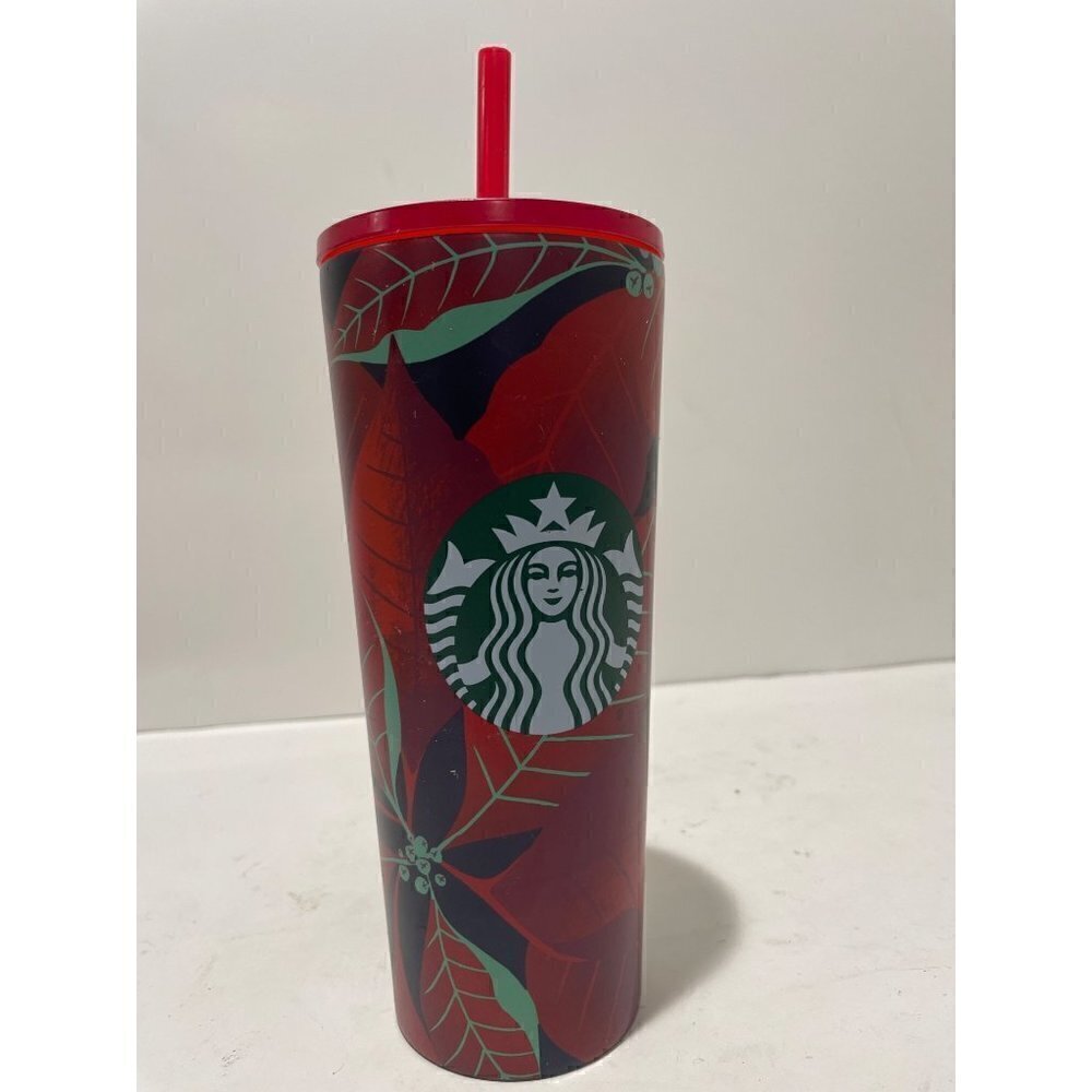 STARBUCKS HOLIDAY 2020 RED POINSETTA STANLESS STEEL CLOD CUP CHRISTMANS 16 OZ
